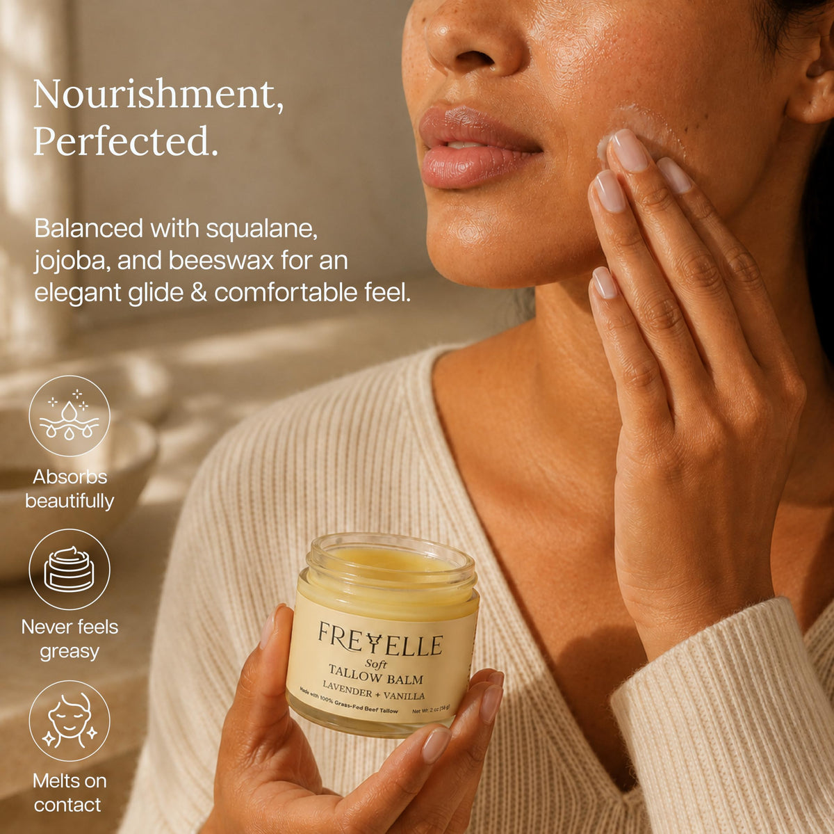 100 Grass Fed Beef Tallow for Skin Face - FREYELLE Official Imagery - 4