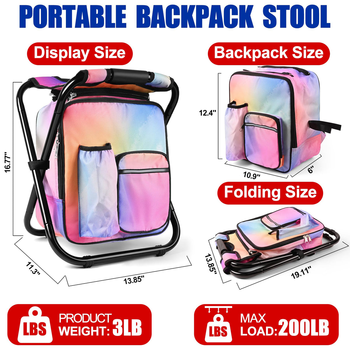Backpack Stool Cooler Chair Heavy Duty 200 LBS Max Load - Kikerike Official Imagery - 3