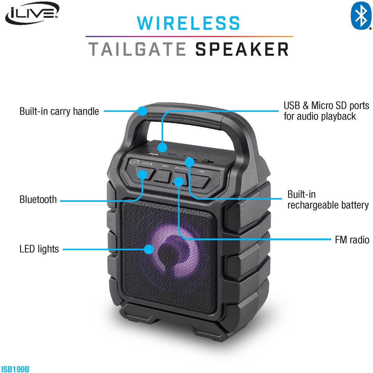 iLive Bluetooth Party Speaker with FM Radio USB SD Card LED - iLive Electronics Official Imagery - 3
