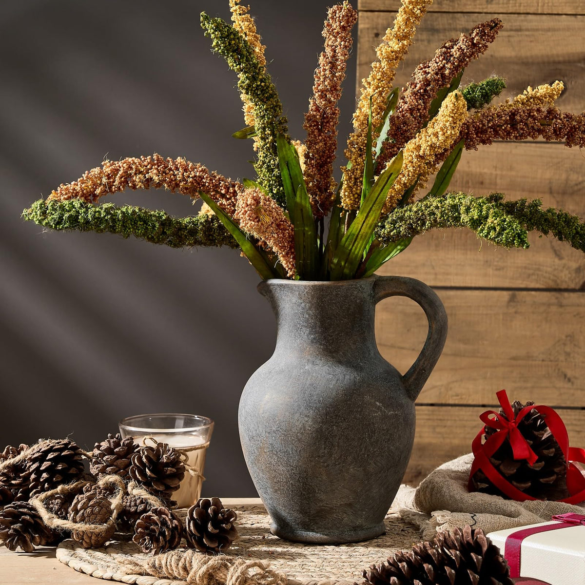 SIDUCAL Ceramic Rustic Farmhouse Vase with Handle Terracotta - SIDUCAL Official Imagery - 6