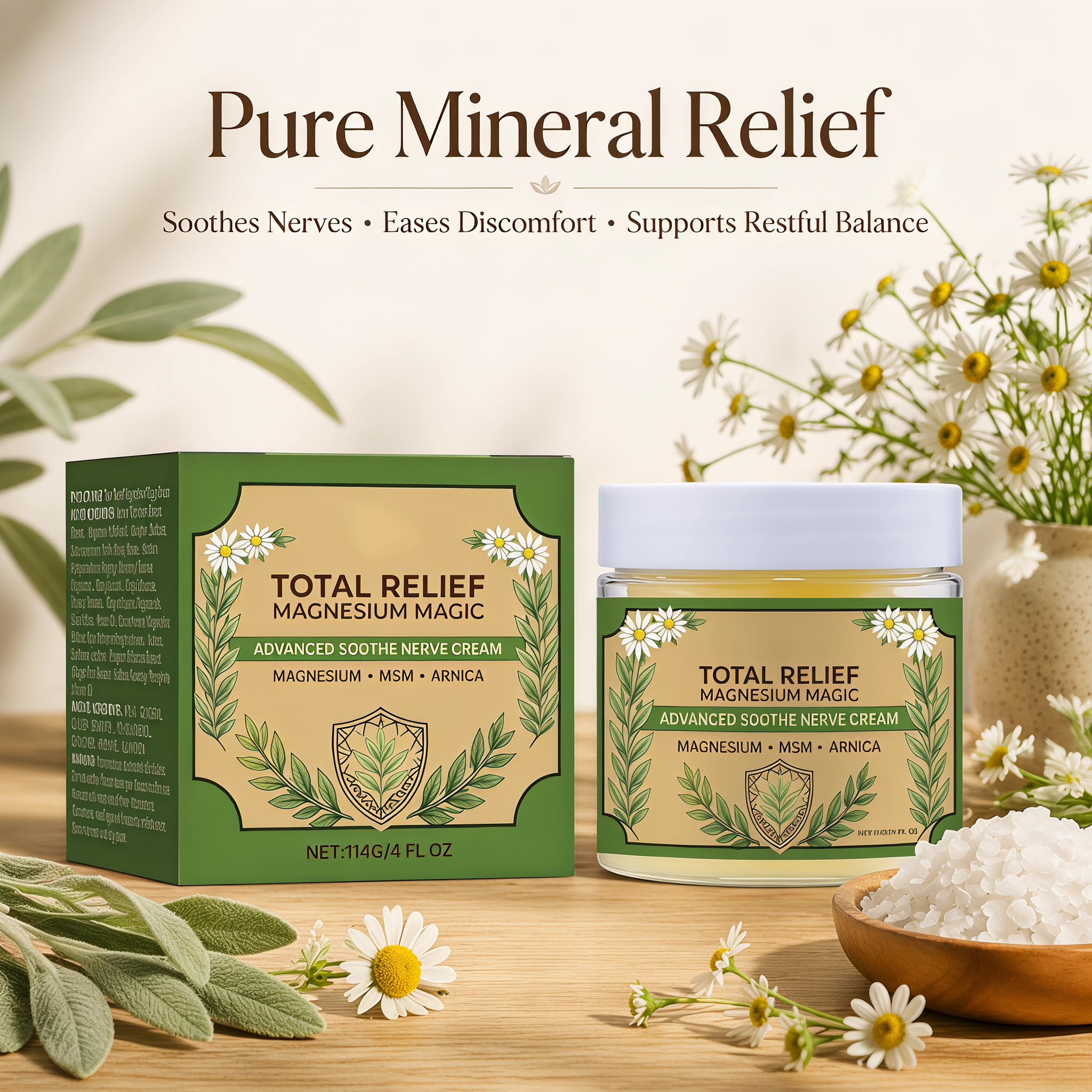 AOOTUYA Total Relief Magnesium Cream with MSM & Arnica, 4 Fl Oz