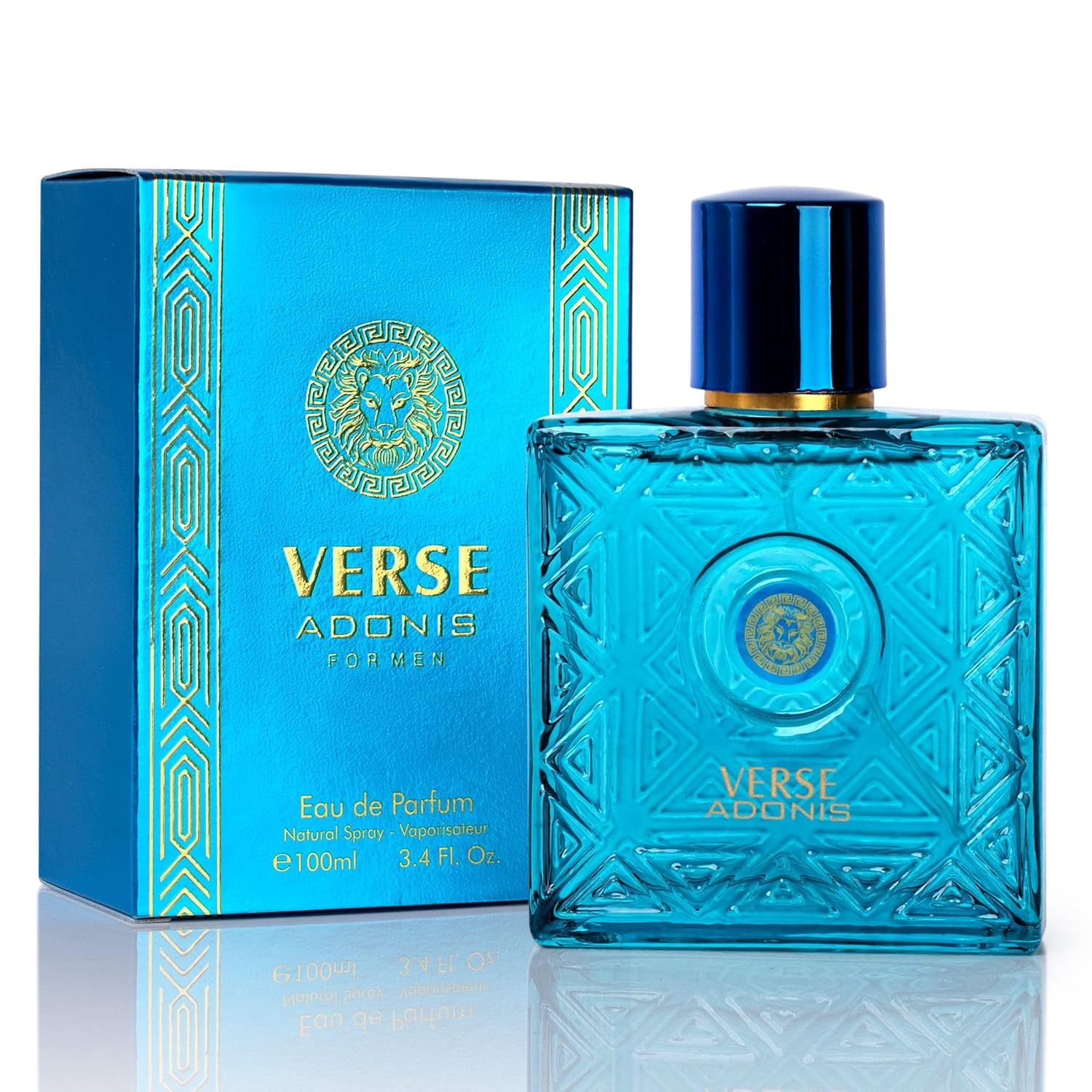 NovoGlow Verse Adonis men's Eau De Parfum 3.4 oz bottle with sleek design, showcasing the men's perfume on a neutral background.