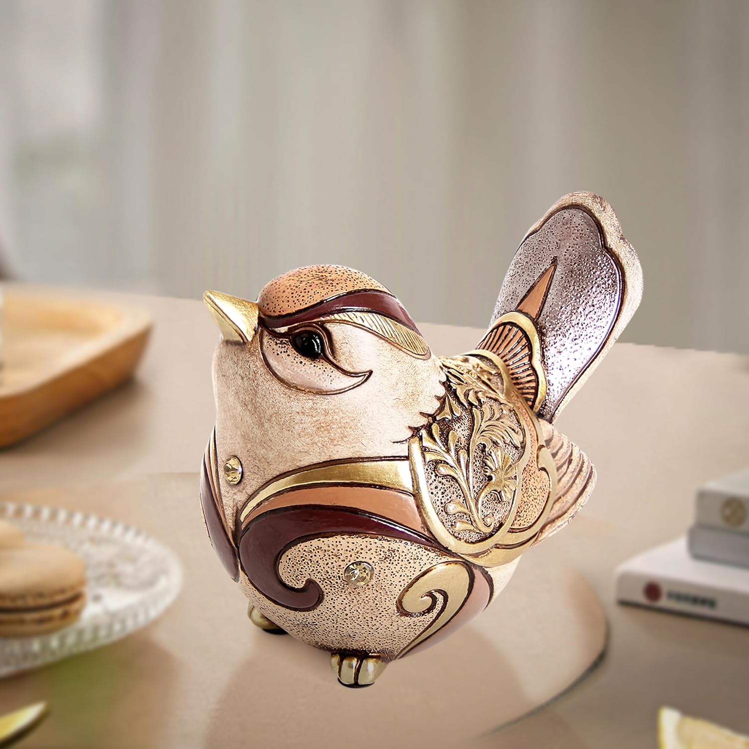 Leekung boho bird figurines for home decor, decorative bird statue sculpture for shelf accents in natural finish