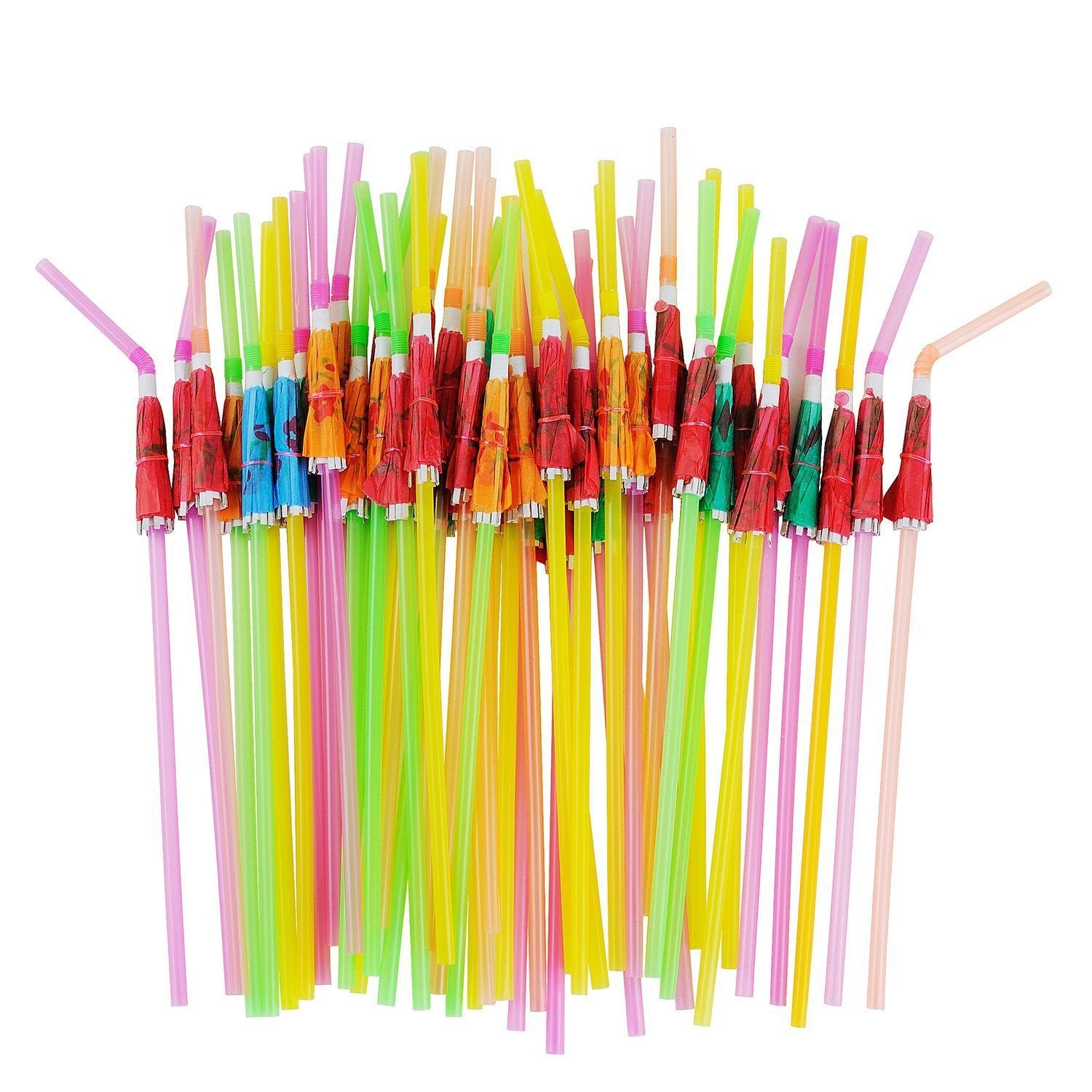 ALINK 50 Umbrella Parasol Drinking Straws, Hawaiian Beach - Product Imagery