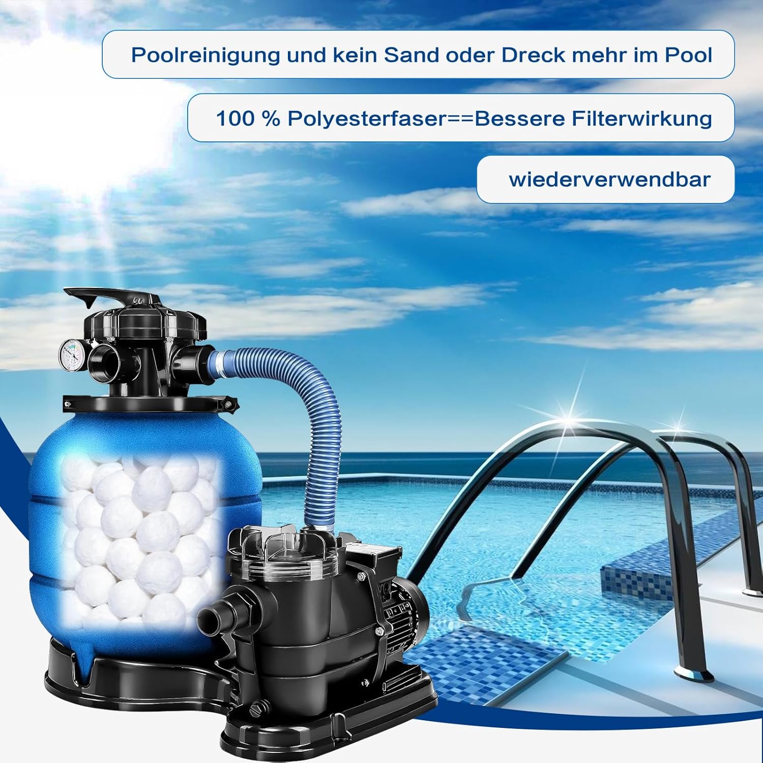 Aornmrs 1.5 lbs reusable pool filter balls for sand filter, soft fiber filter media replacement for clear, clean swimming pool water.