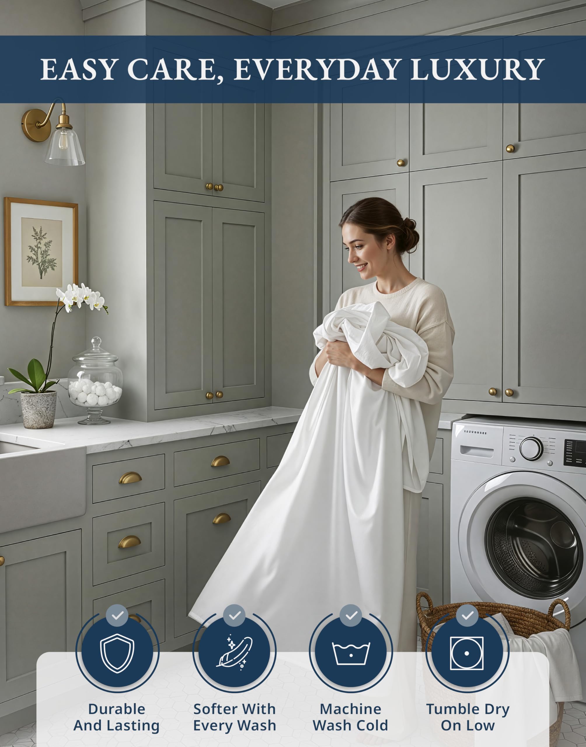 LANE LINEN 100% Egyptian Cotton Sheets Queen Size Sateen Weave - - LANE LINEN Official Product View 8