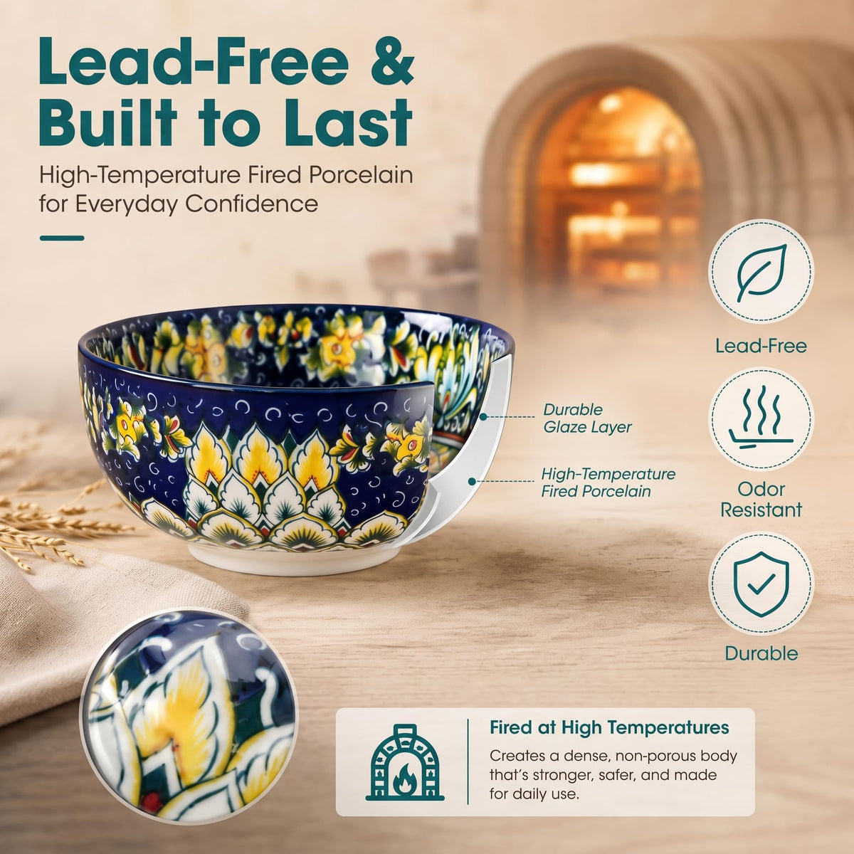 vancasso SIMI 28 oz Cereal Bowls Set of 6 Bohemian Ceramic - vancasso Official Imagery - 5