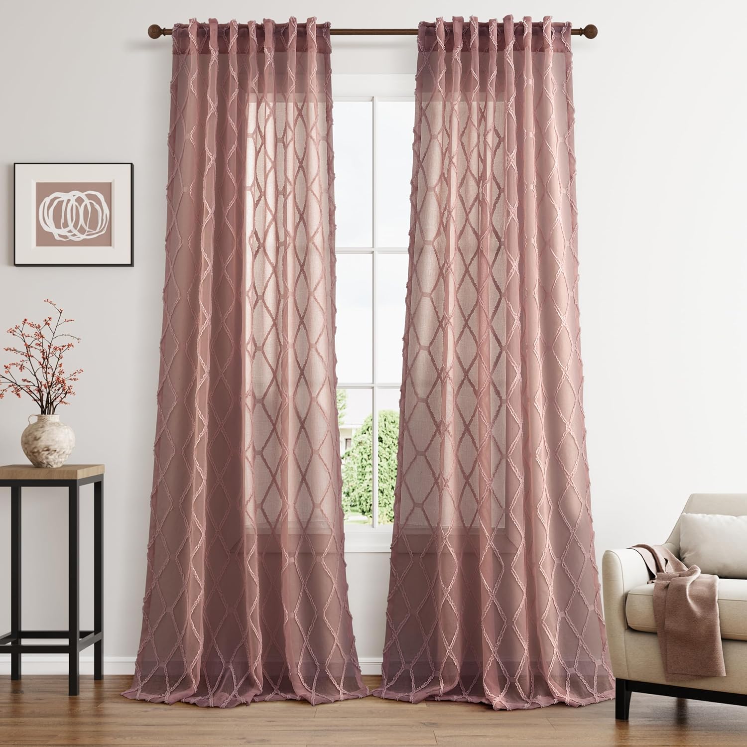 Hokibero Extra Long Canyon Rose Sheer Curtains 108 Inch Length For Living Room