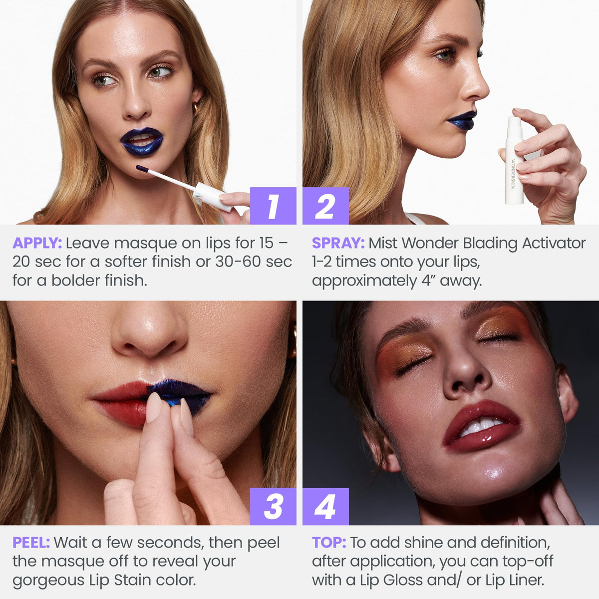 Wonderskin Lip Stain Set Long Lasting Waterproof Lip Tint - Wonderskin Official Imagery - 4