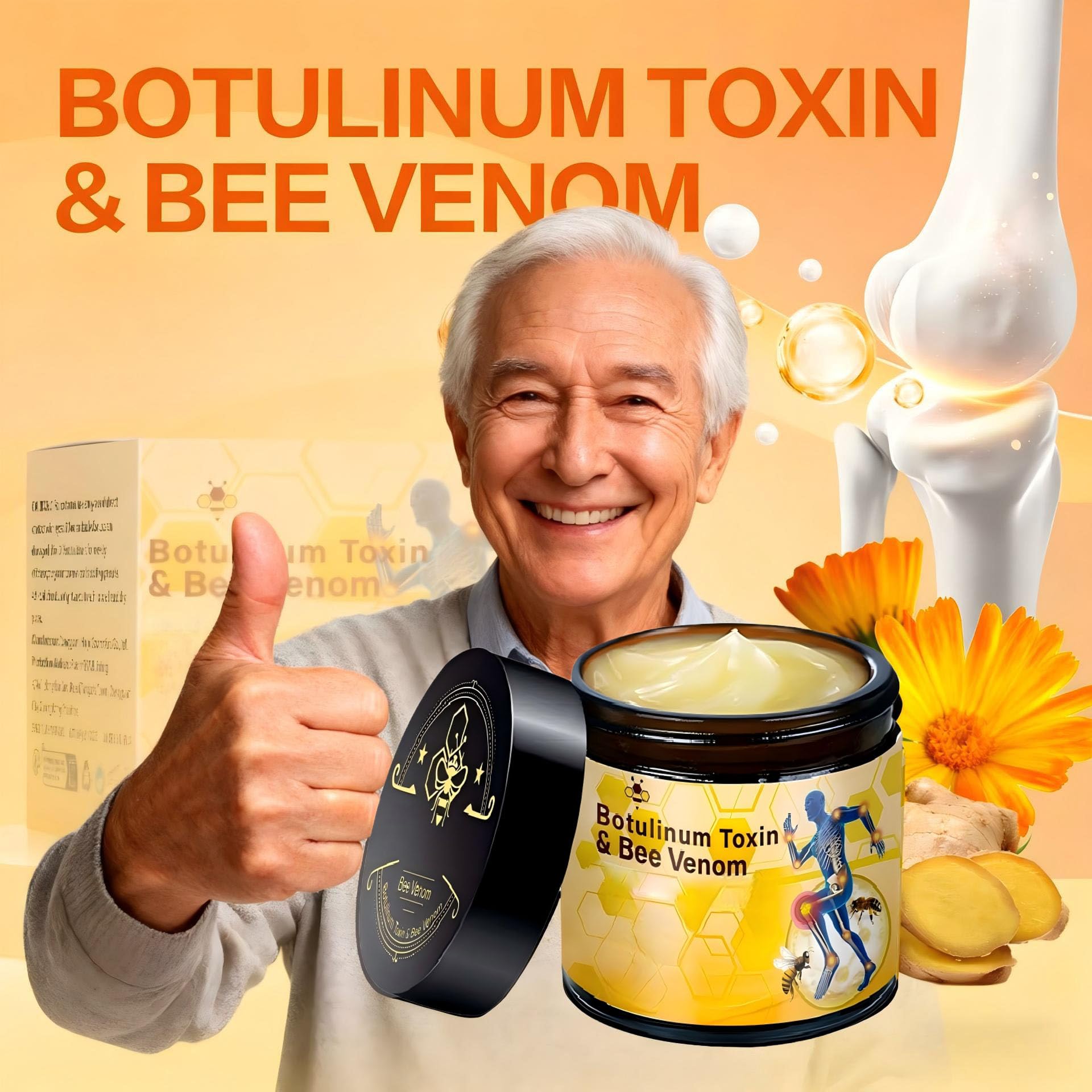 Botulinum Toxin & Bee Venom Bone Healing Cream,Soothing Joint Muscle Rub for Back, Neck, Hands, Feet.