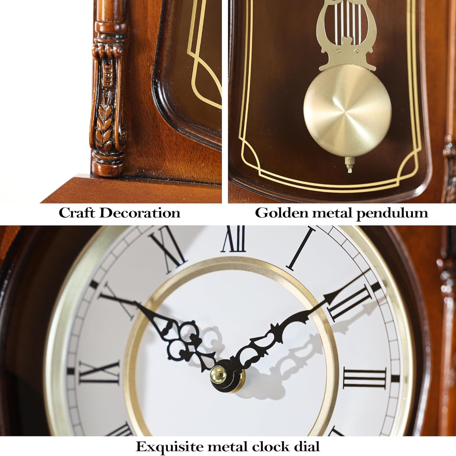 AYRELY® 22-inch vintage grandfather wall clock with pendulum and chime, featuring a classic design and Roman numerals.