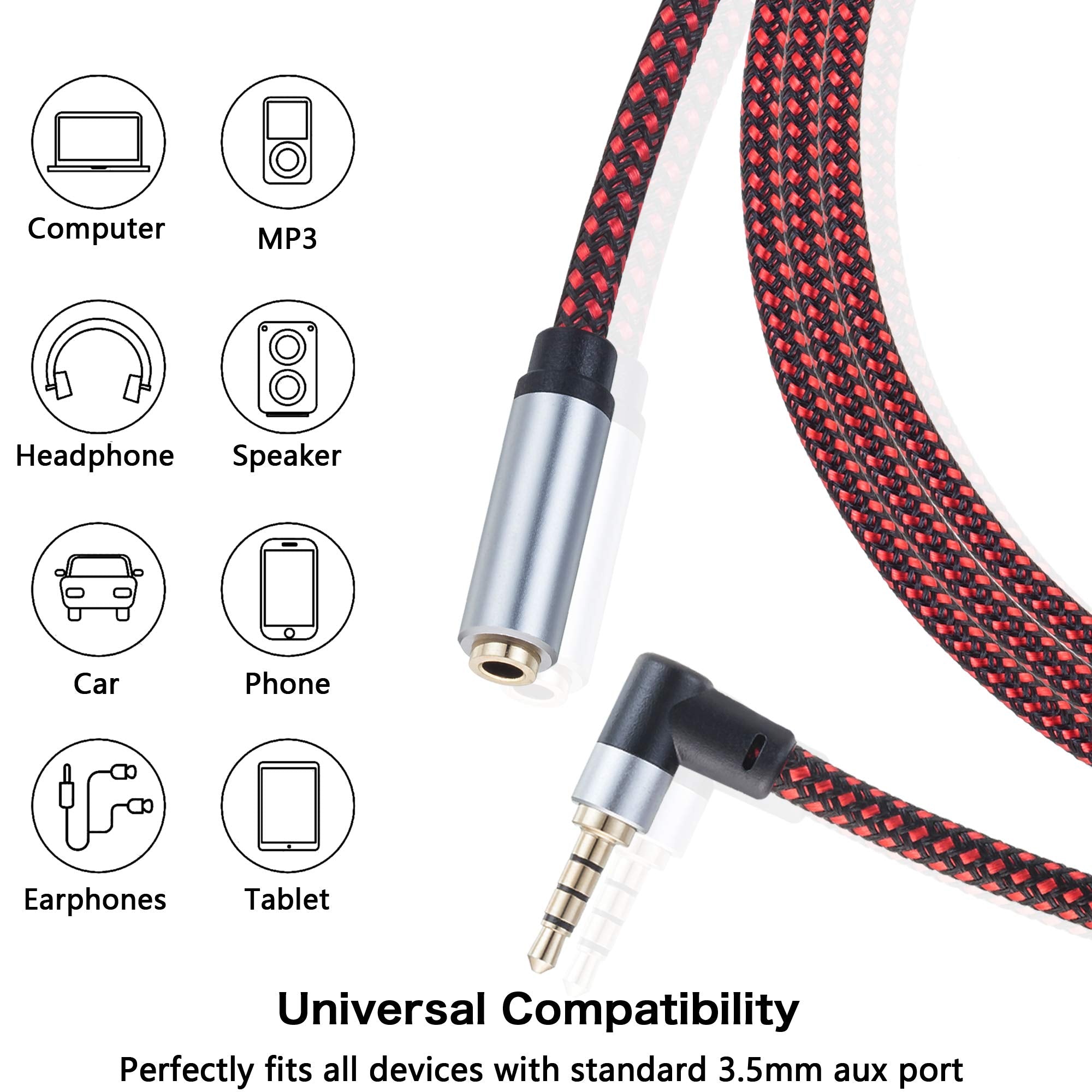 Tiierzon Audio Mic Ext Cable,6Ft 90 TRRS 3.5mm M/F Aux Cord Heads by Tiierzon - Angle View 7