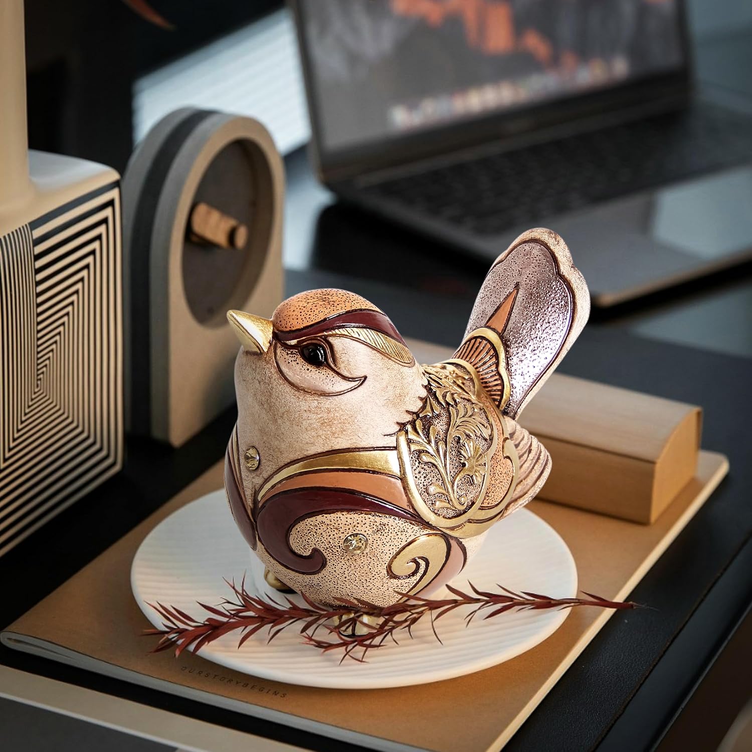 Leekung boho bird figurine sculpture for home decor, decorative bird statue for shelf accents, showcasing detailed design.