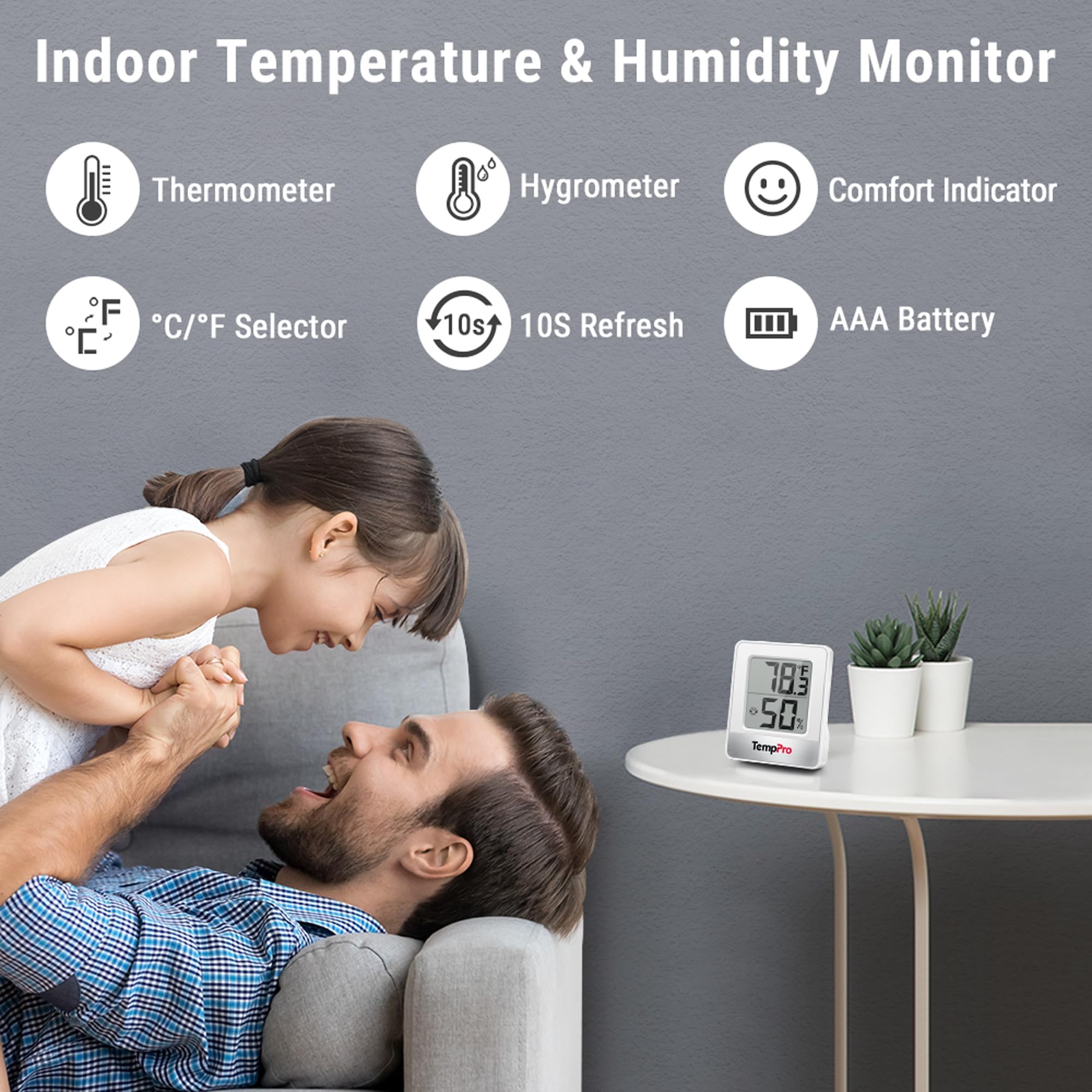 TempPro TP49 Digital Hygrometer Indoor Thermometer by TempPro - Angle View 3