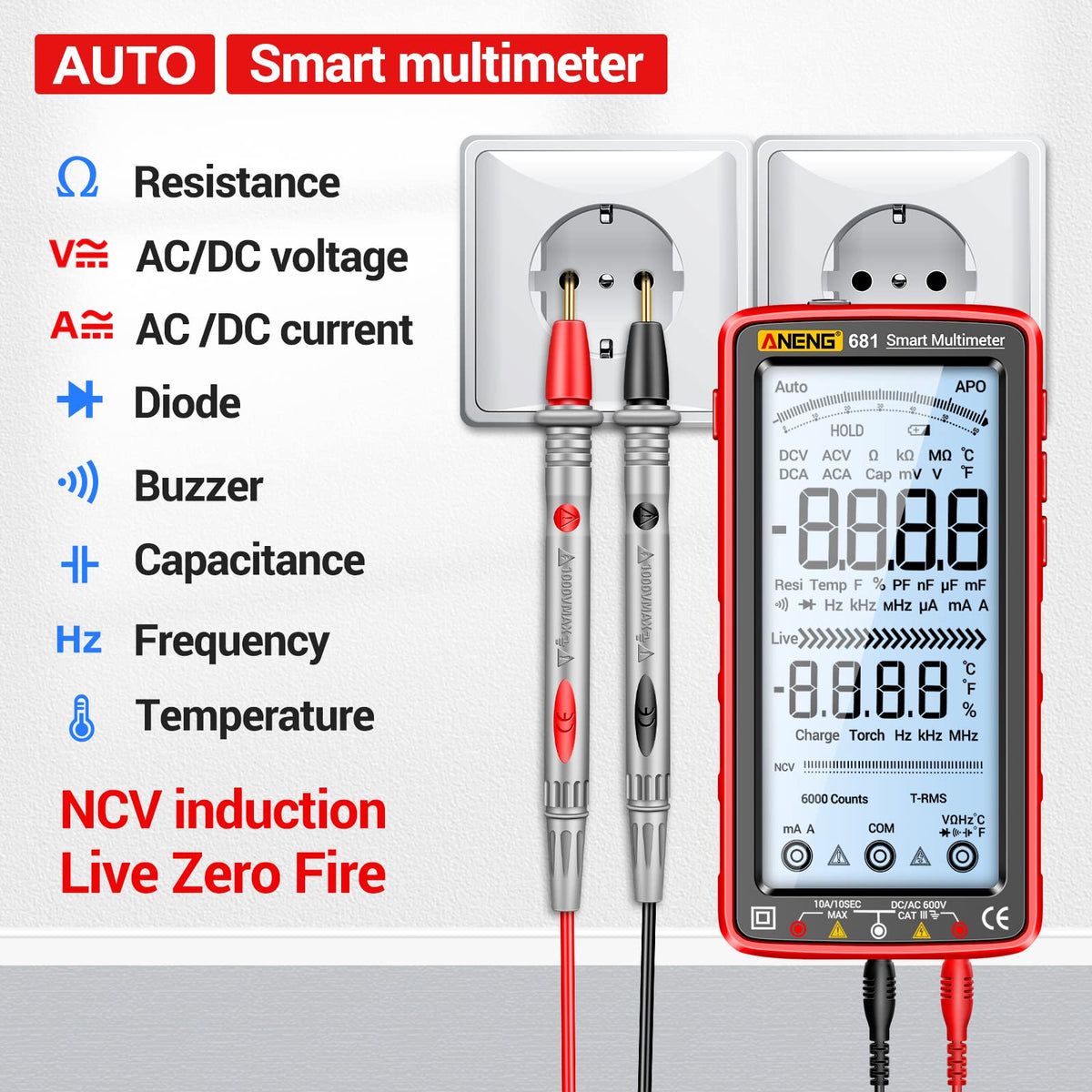 ANENG Digital Multimeter TRMS 6000 Count Smart NCV - ANENG Official Imagery - 3