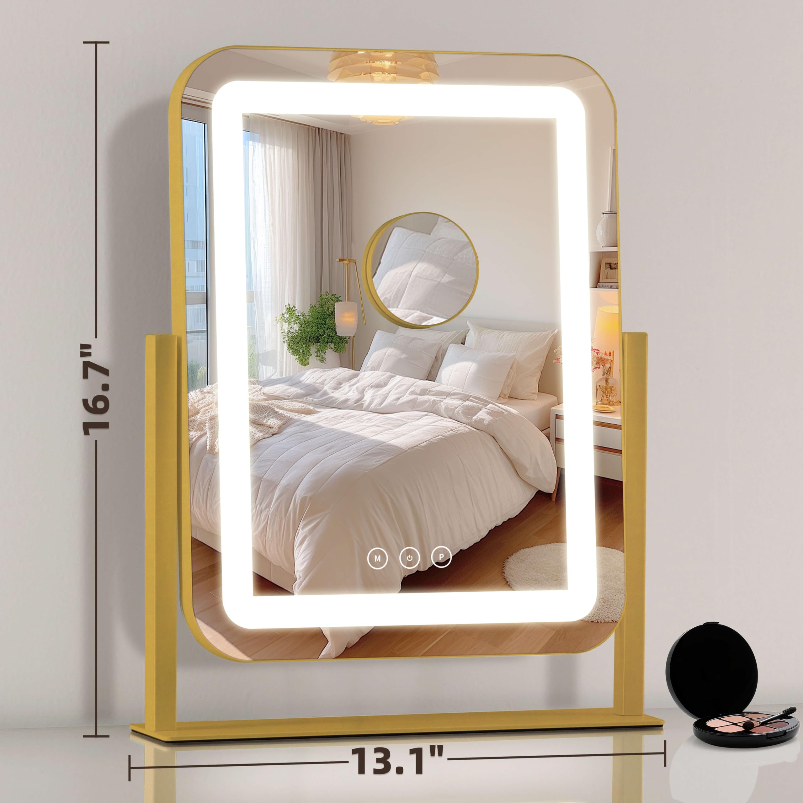Shinerva 13.1"×16.7" Vanity Mirror with Lights, LED Makeup Mirror - Shinerva Official Product View 3