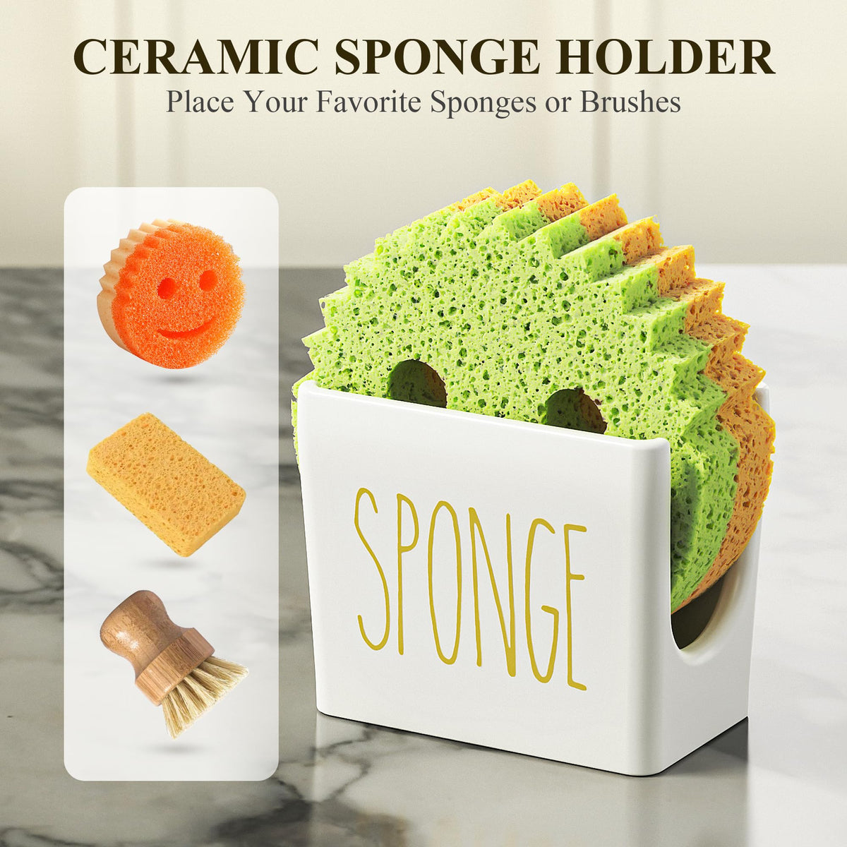 Kitchen Soap Dispenser Set Comes with Ceramics Sponge Holder - Cisily Official Imagery - 5