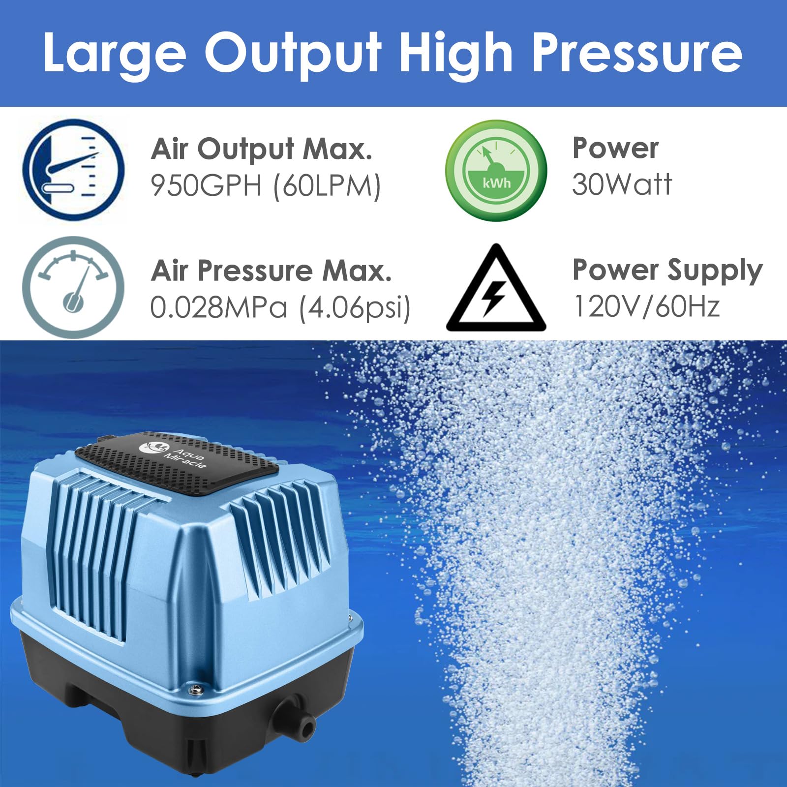 AquaMiracle Super Powerful Linear Air Pump AP-60 Pond Aerator, 95 - AquaMiracle Official Product View 3