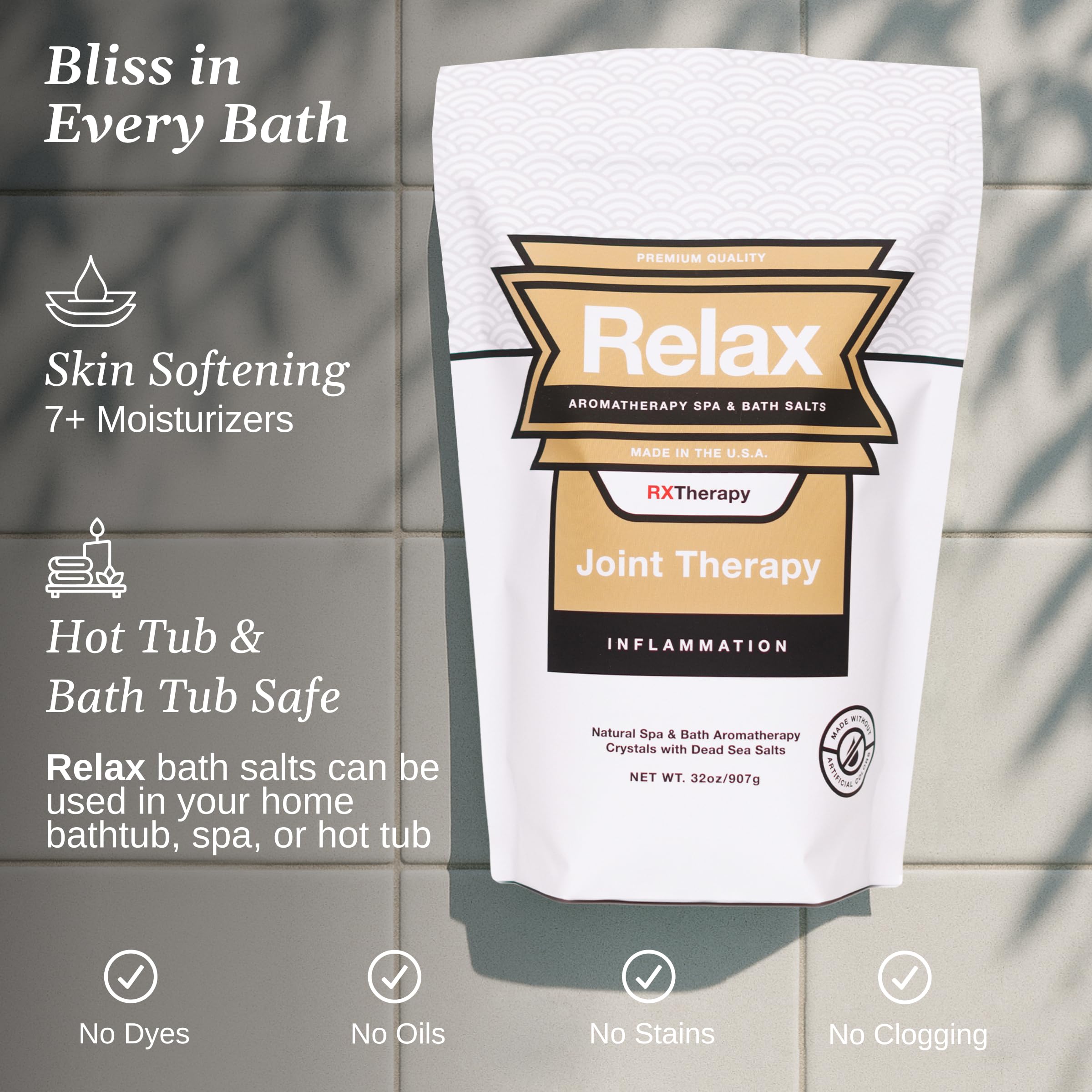 Relax Spa & Bath RX Joint Therapy Salts, Magnesium Pain Relief Soak, 32 oz