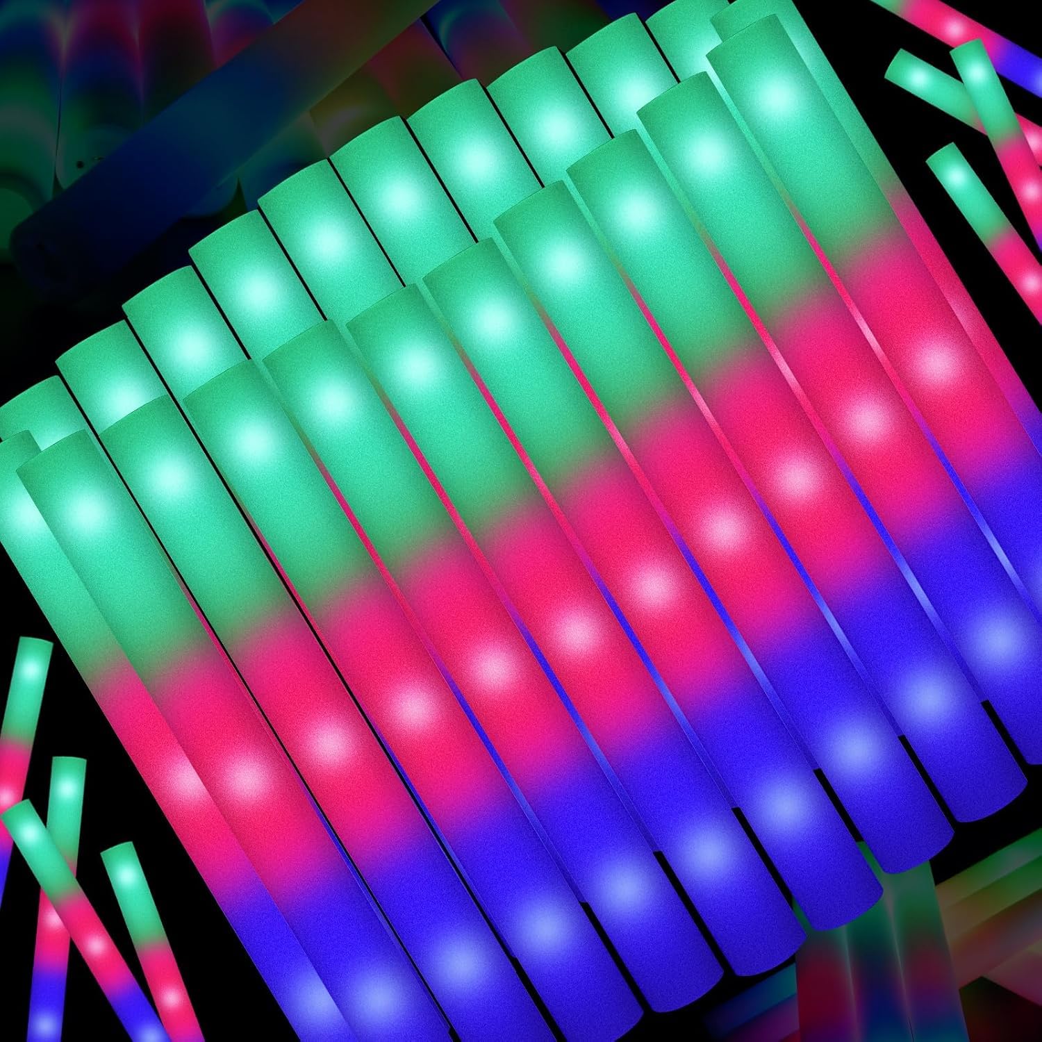 44 PCS Foam Glow Sticks Bulk with 3 Modes Colorful Flashing, - Product Imagery