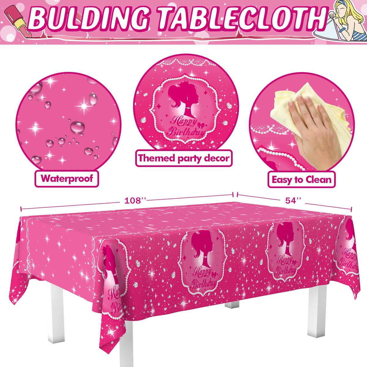 162 Piece Hot Pink Birthday Tableware Set for 20 Guests - JOLJUMP Official Imagery - 6