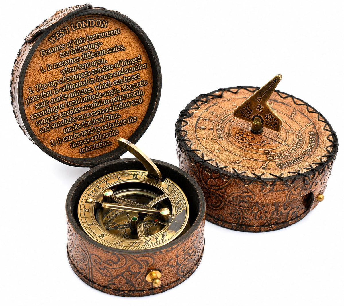 SARA NAUTICAL Antique Brass Sundial Compass Sundial Clock in - SARA NAUTICAL Official Imagery - 1