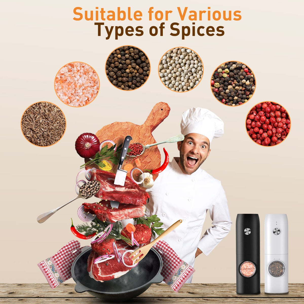 Electric Salt and Pepper Grinder Set Rechargeable Automatic - FRTONYI Official Imagery - 8