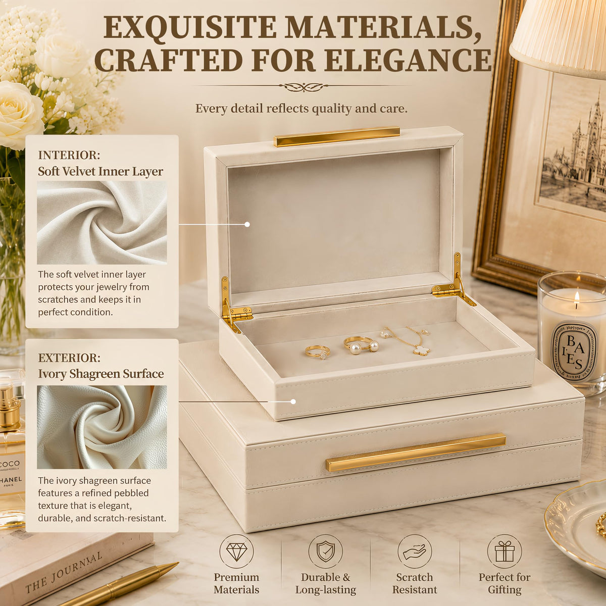 Set of 2 Shagreen Decorative Box Modern Faux Leather Beige - OIHYA Official Imagery - 6