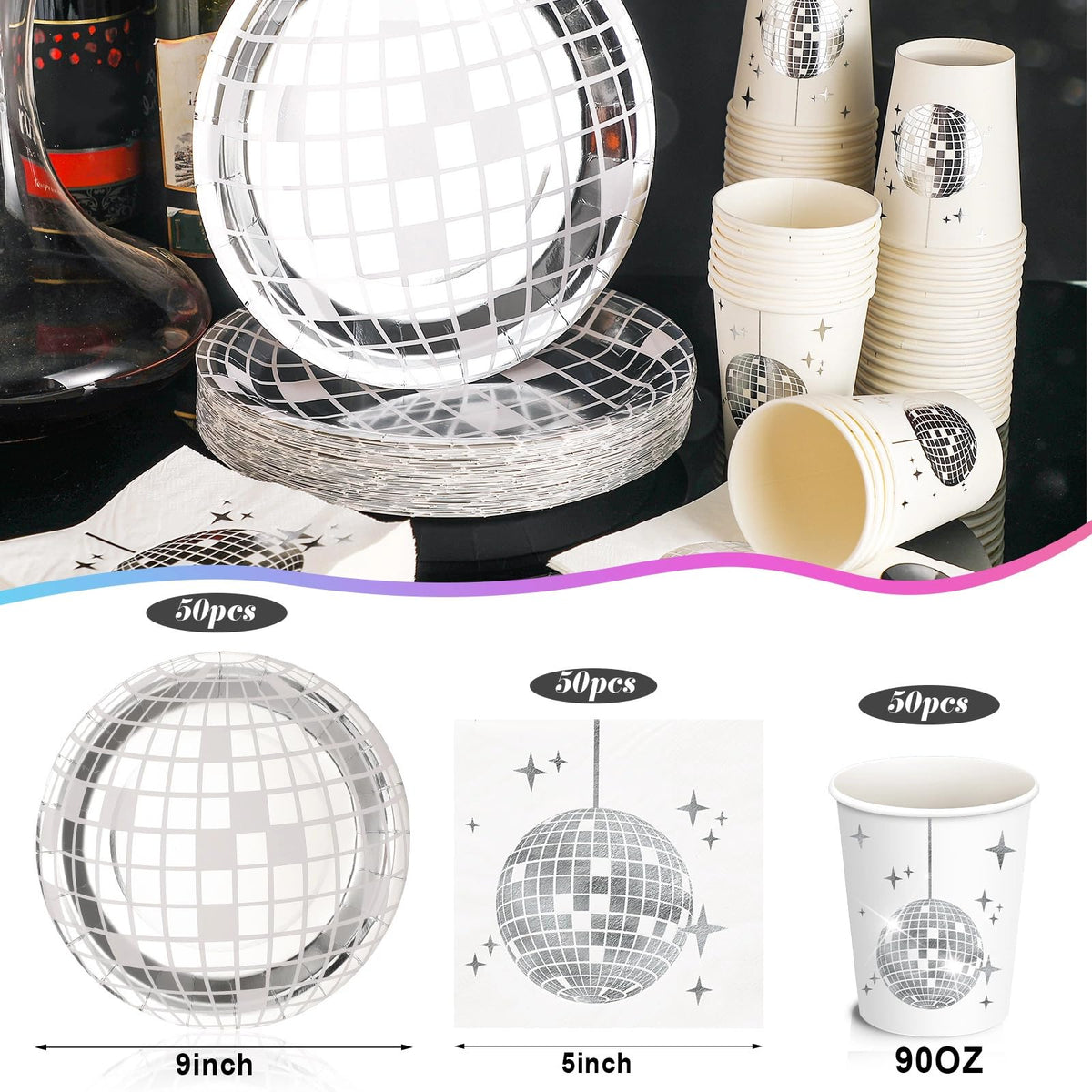 Gerrii 150 Pcs Disco Party Plates Cups Napkins Decorations - Gerrii Official Imagery - 5
