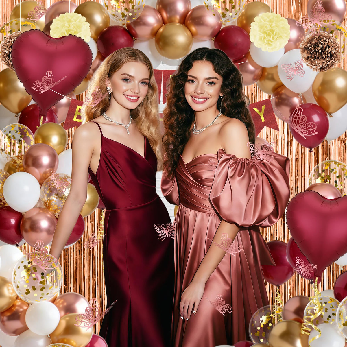 Burgundy Rose Gold Balloons Birthday Decorations - AFDBPXM Official Imagery - 6