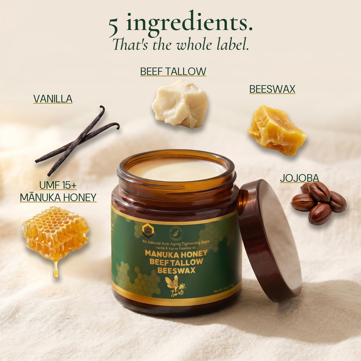 Anti Aging Organic Grass Finish Beef Tallow Honey Balm - NZ Country Manuka Official Imagery - 4