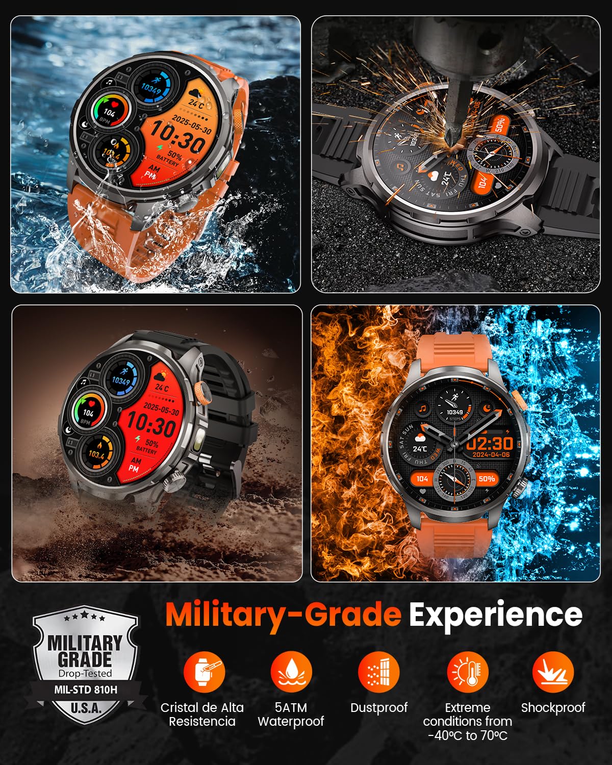 NAIXUES Military Smartwatch for Men 1000mAh Fitness Tracker Rugged Men - View 8