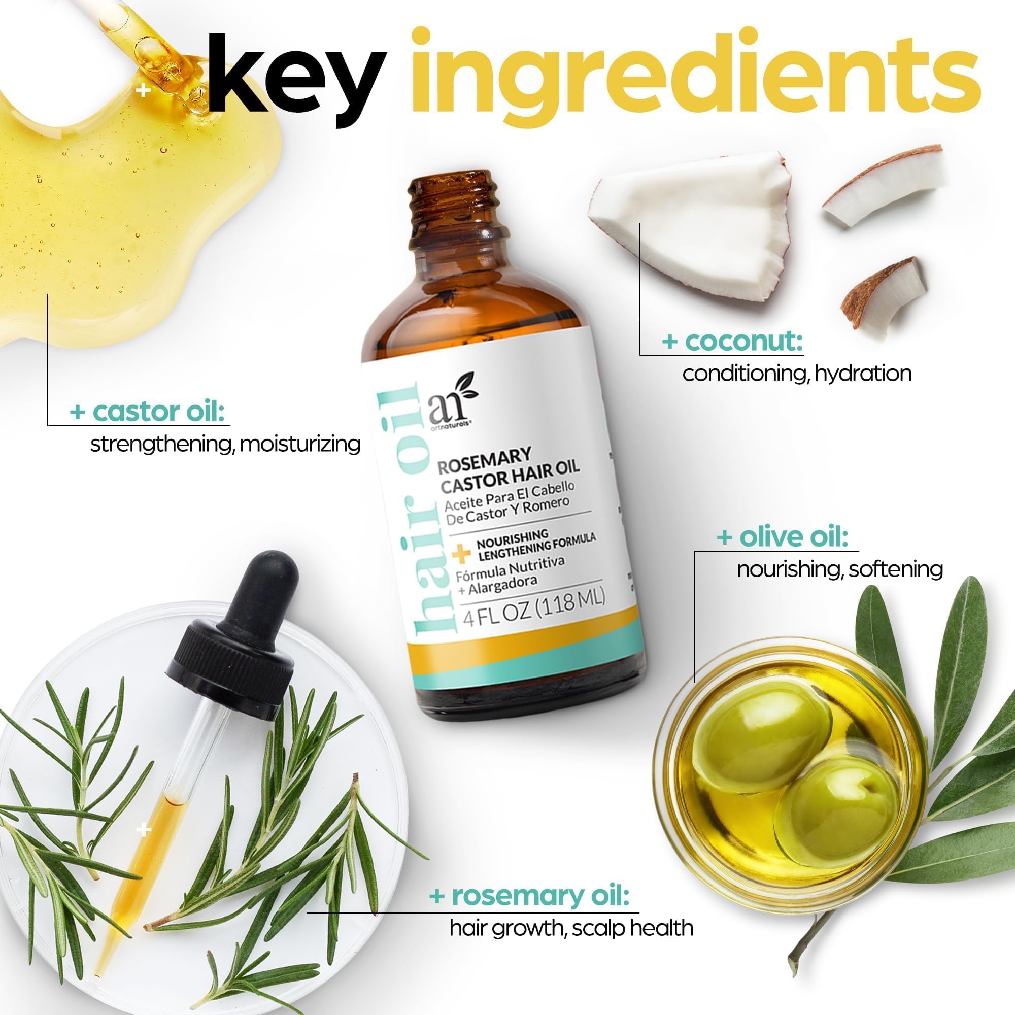 ArtNaturals Rosemary Oil for Hair Growth & Castor Oil Set, Women Men - Artnaturals Official Product View 6