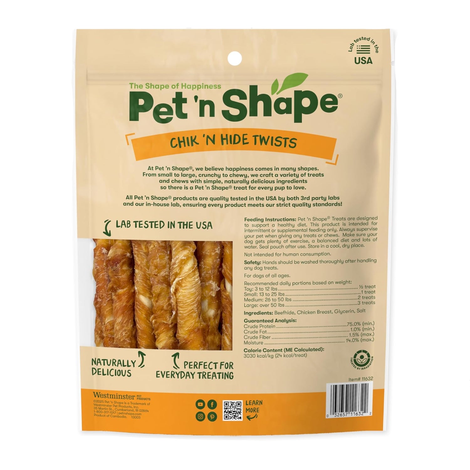 Pet 'n Shape Hide Twists chicken-wrapped rawhide dog treats with twisted rawhide and chicken coating, suitable for dogs.