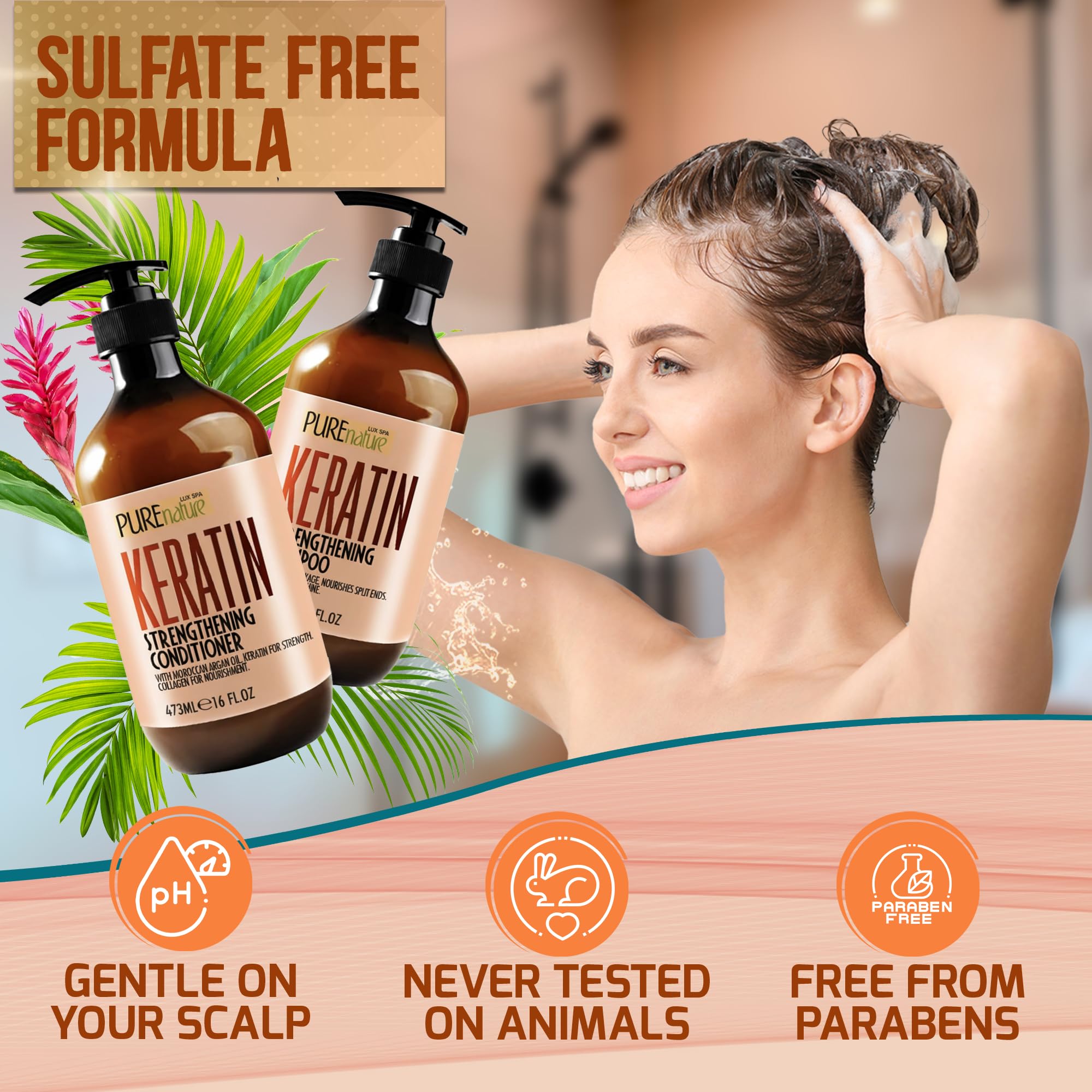 Keratin Shampoo and Conditioner Set - PURE NATURE LUX SPA Official Imagery - 4