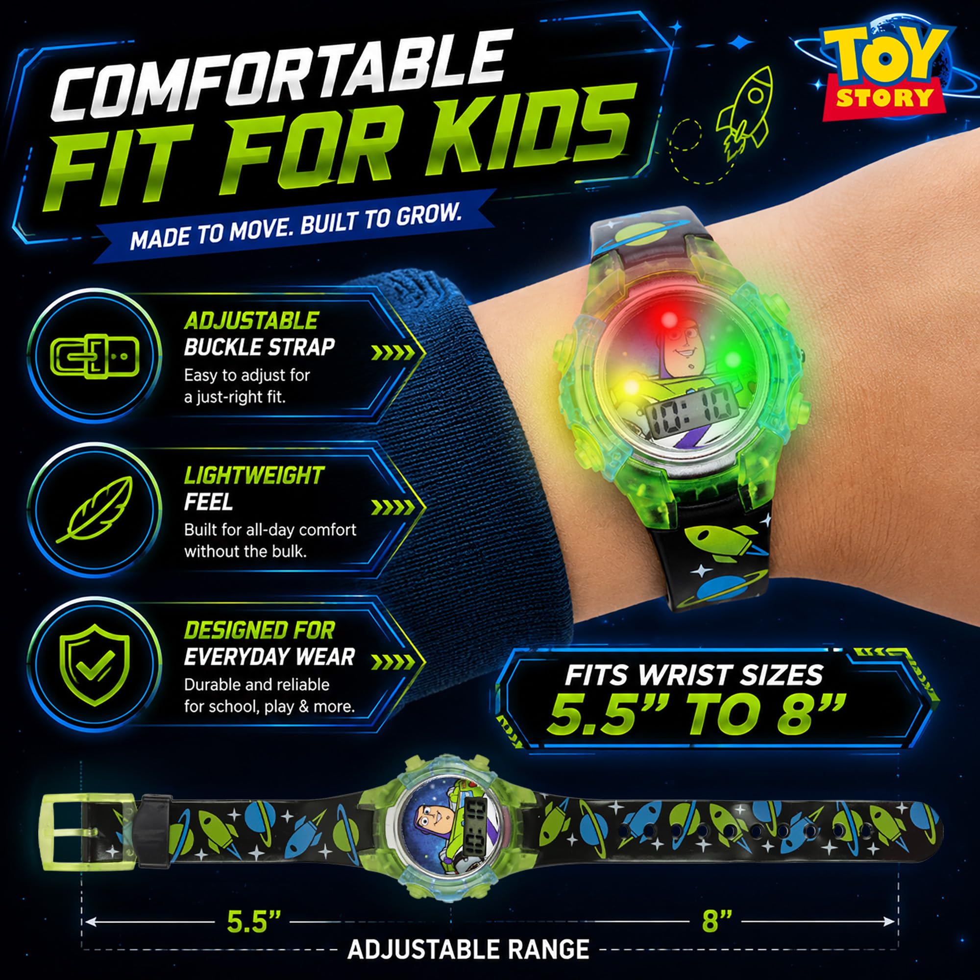 Accutime Disney Pixar Toy Story 4 Buzz Lightyear Kids Flashing LCD Wat - View 5