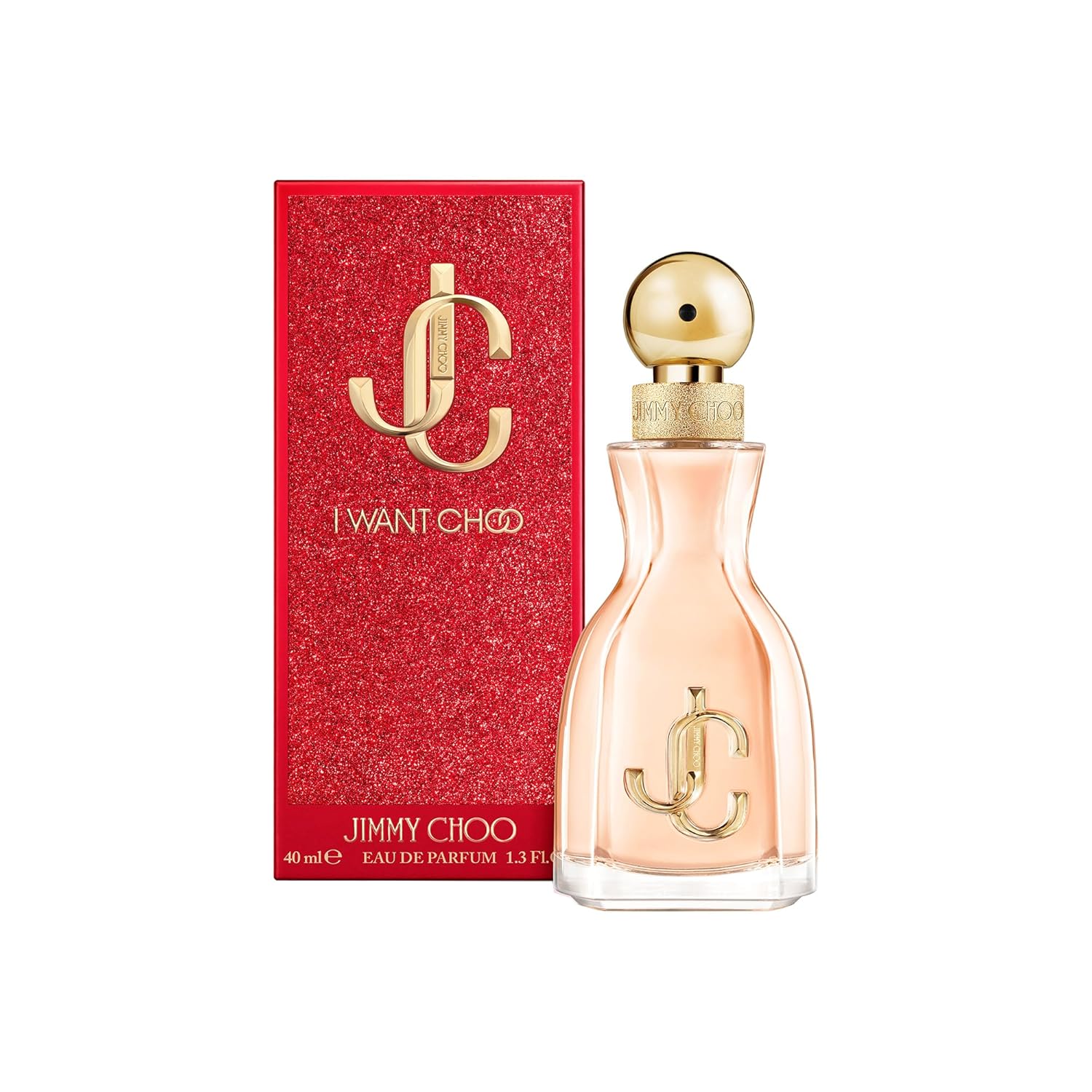 Jimmy Choo I Want Choo women's floral gourmand eau de parfum bottle with elegant design and floral accents.