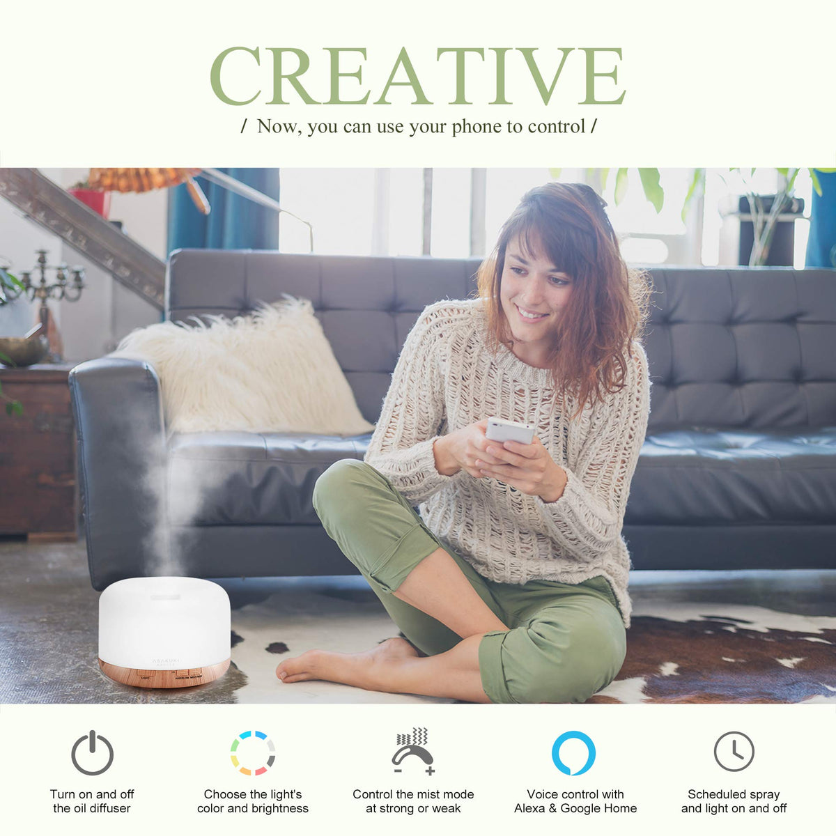 ASAKUKI Smart Wi Fi Essential Oil Diffuser 500ml App Control - ASAKUKI Official Imagery - 3