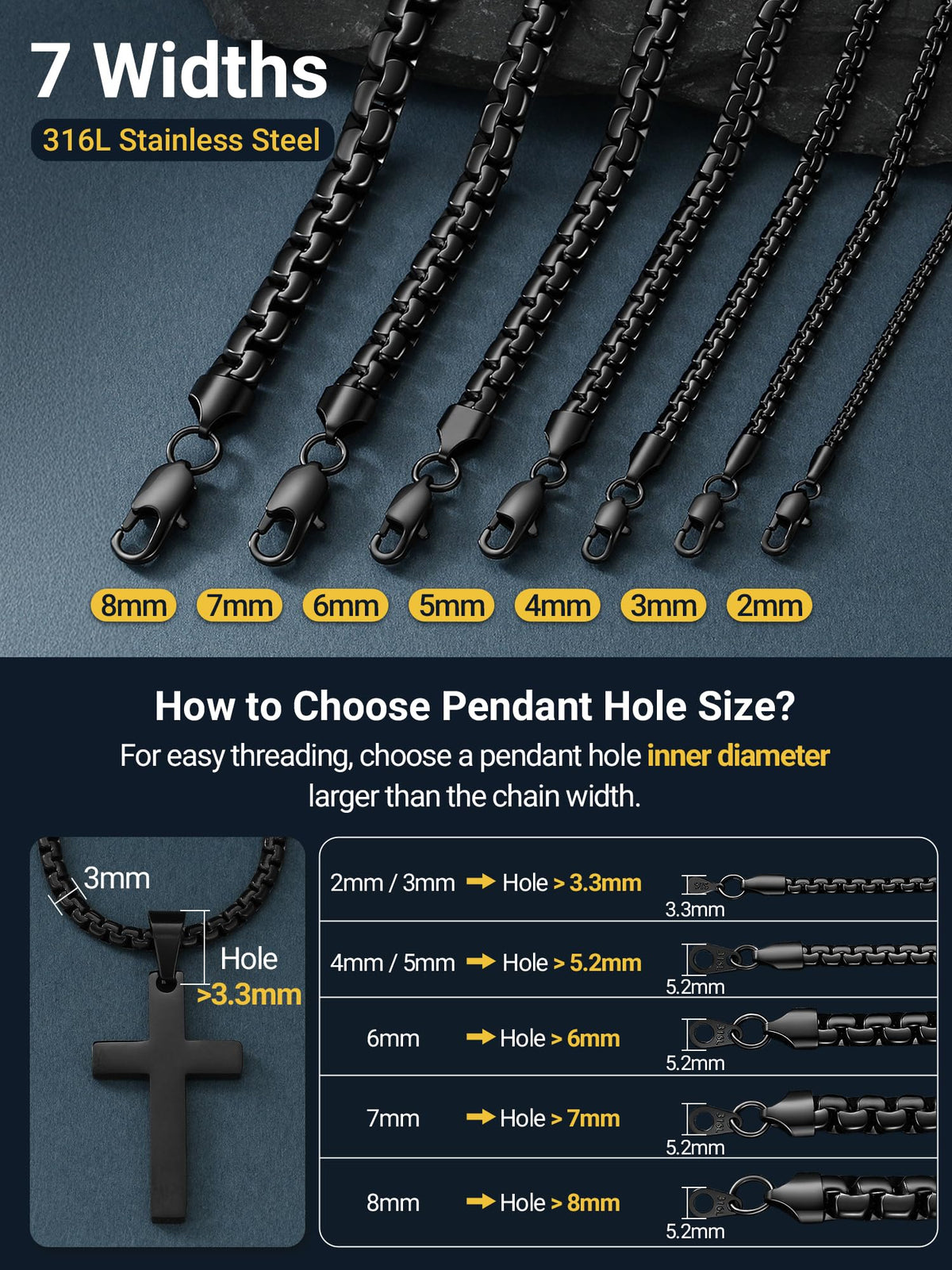 PROSTEEL Stainless Steel Flat Box Link Chain Necklace for - PROSTEEL Official Imagery - 6