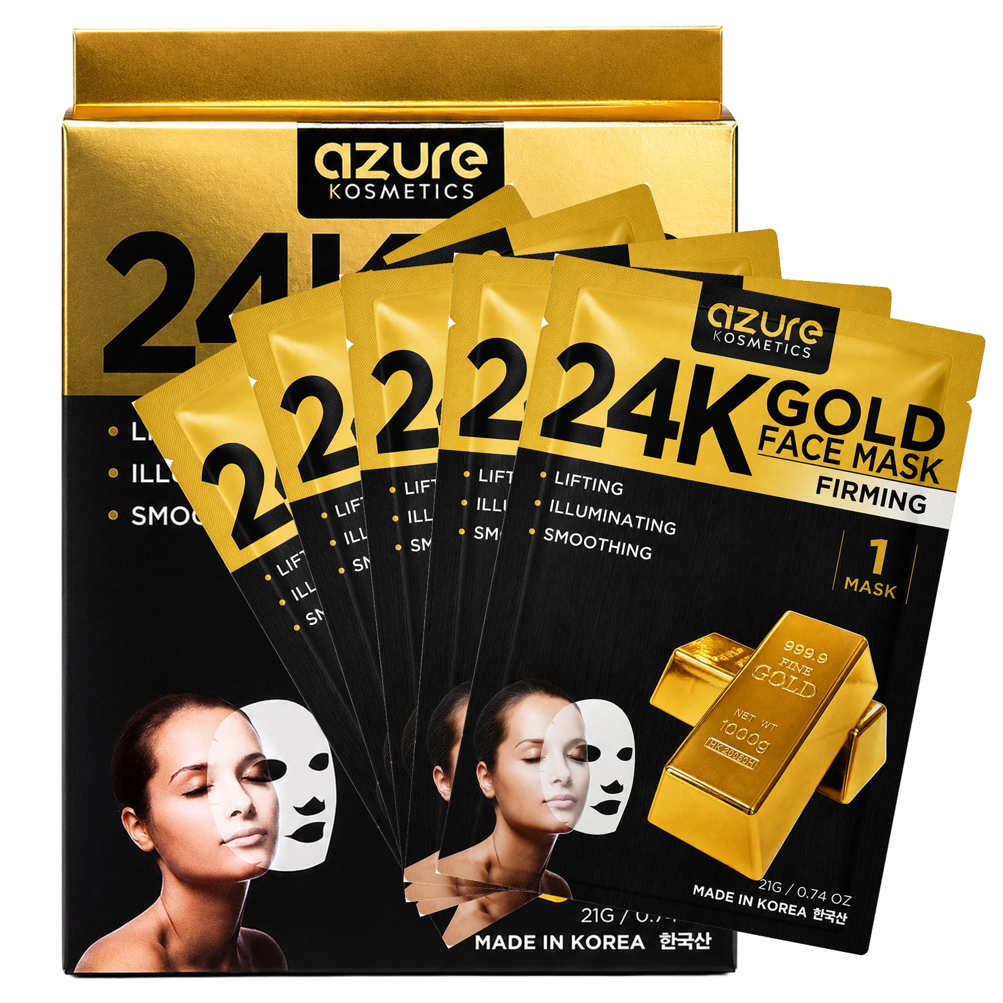Vitamin C &amp; Collagen Korean Sheet Masks, Dermatologist Tested - Azure Cosmetics
