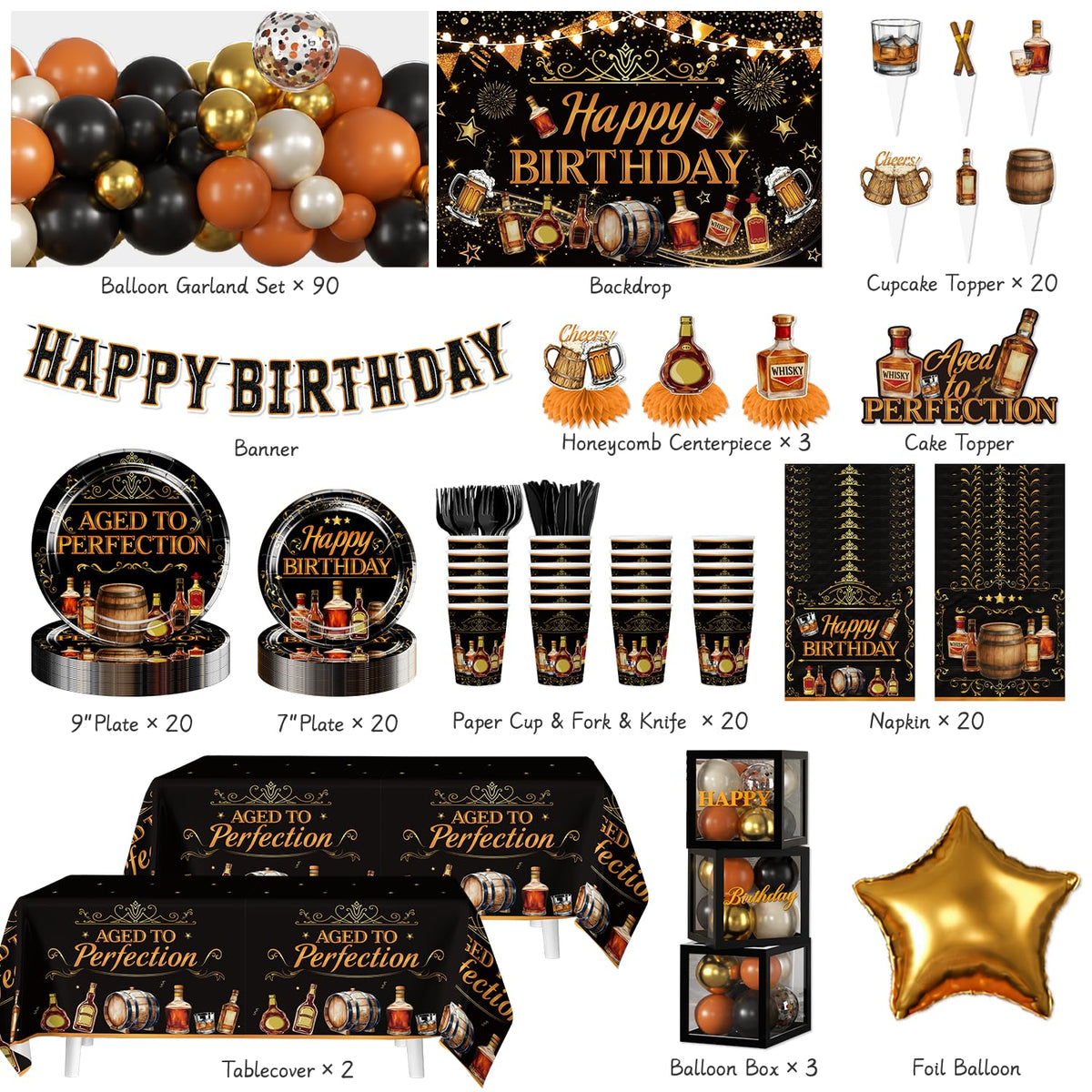 242 Pcs Aged to Perfection Birthday Decorations for Mens - cocomigo Official Imagery - 3