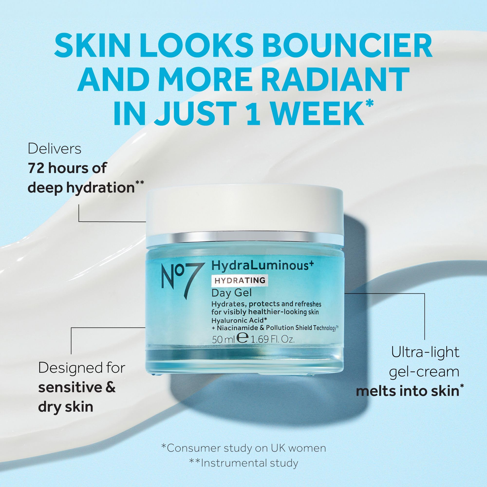 No7 HydraLuminous+ Hydrating Day Gel Moisturizer, 1.69 Fl Oz - No7 Official Product View 3