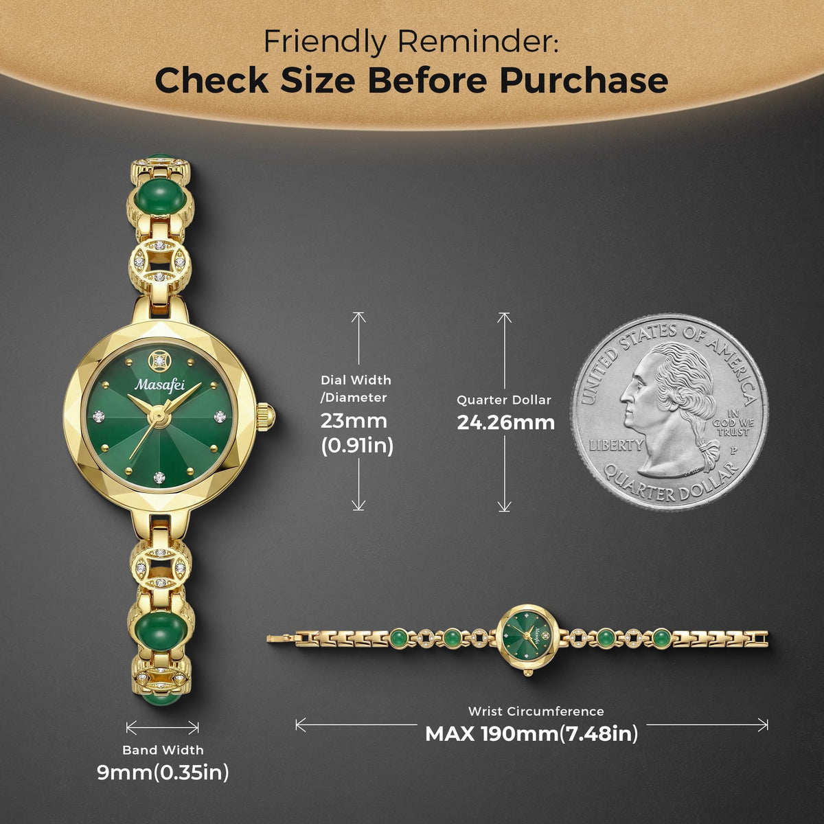 Gold Watches for Women Vintage Green Dial Bracelet Ladies - VORSEL Official Imagery - 5
