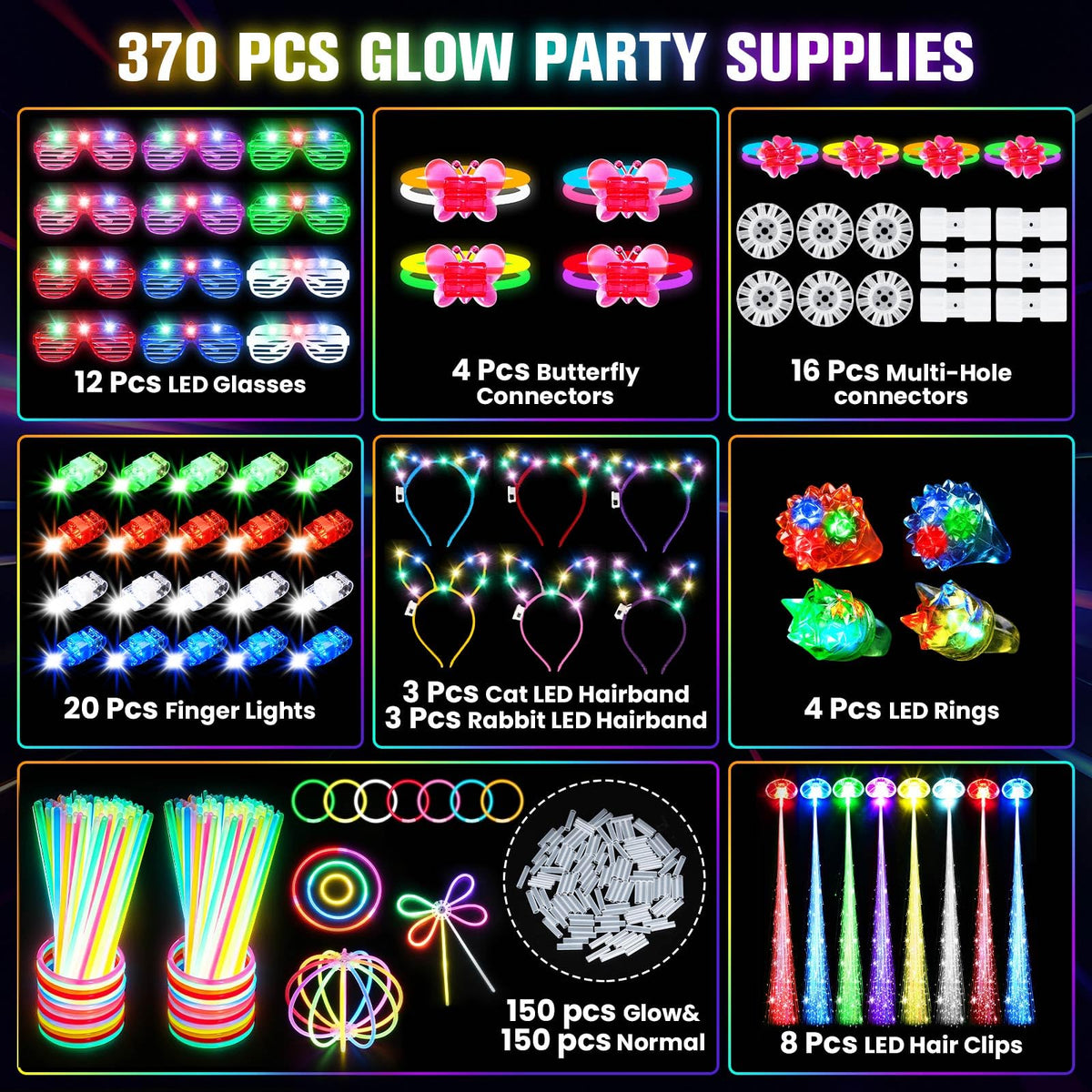 370PCS Glow in the Dark Party Supplies Light up Party Favors - PrimorixDD Official Imagery - 4