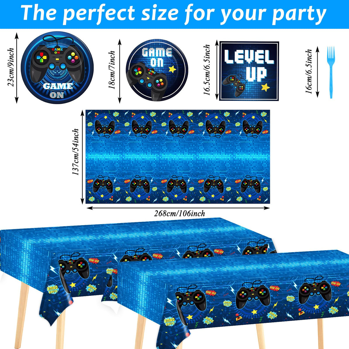 Video Game Party Supplies Tableware Set for 24 Guests Gaming - gisgfim Official Imagery - 4