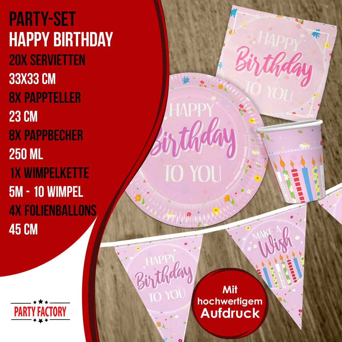 Party Factory Party Set Happy Birthday Pink 41 Piece Party - Party Factory Official Imagery - 5