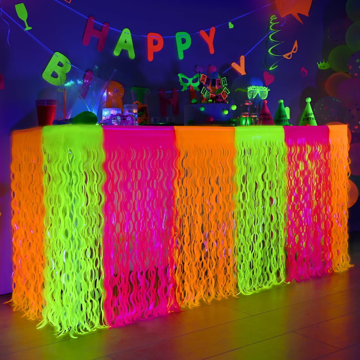 Mega L Glow in The Dark Party Supplies Neon Wavy Table - Mega-Loopolis Official Imagery - 1