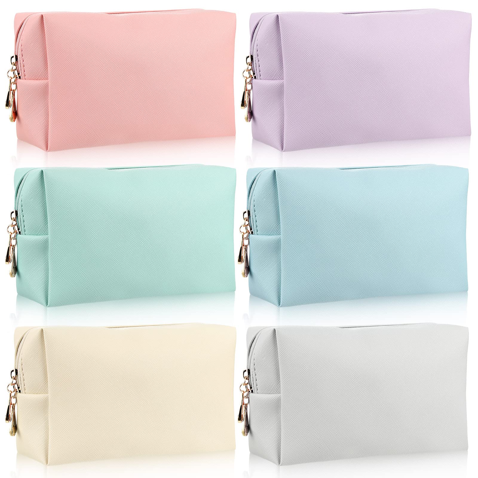Jexine 6 Pcs Small Preppy Makeup Bag Leather Zipper Cosmetic - Jexine Official Imagery - 1