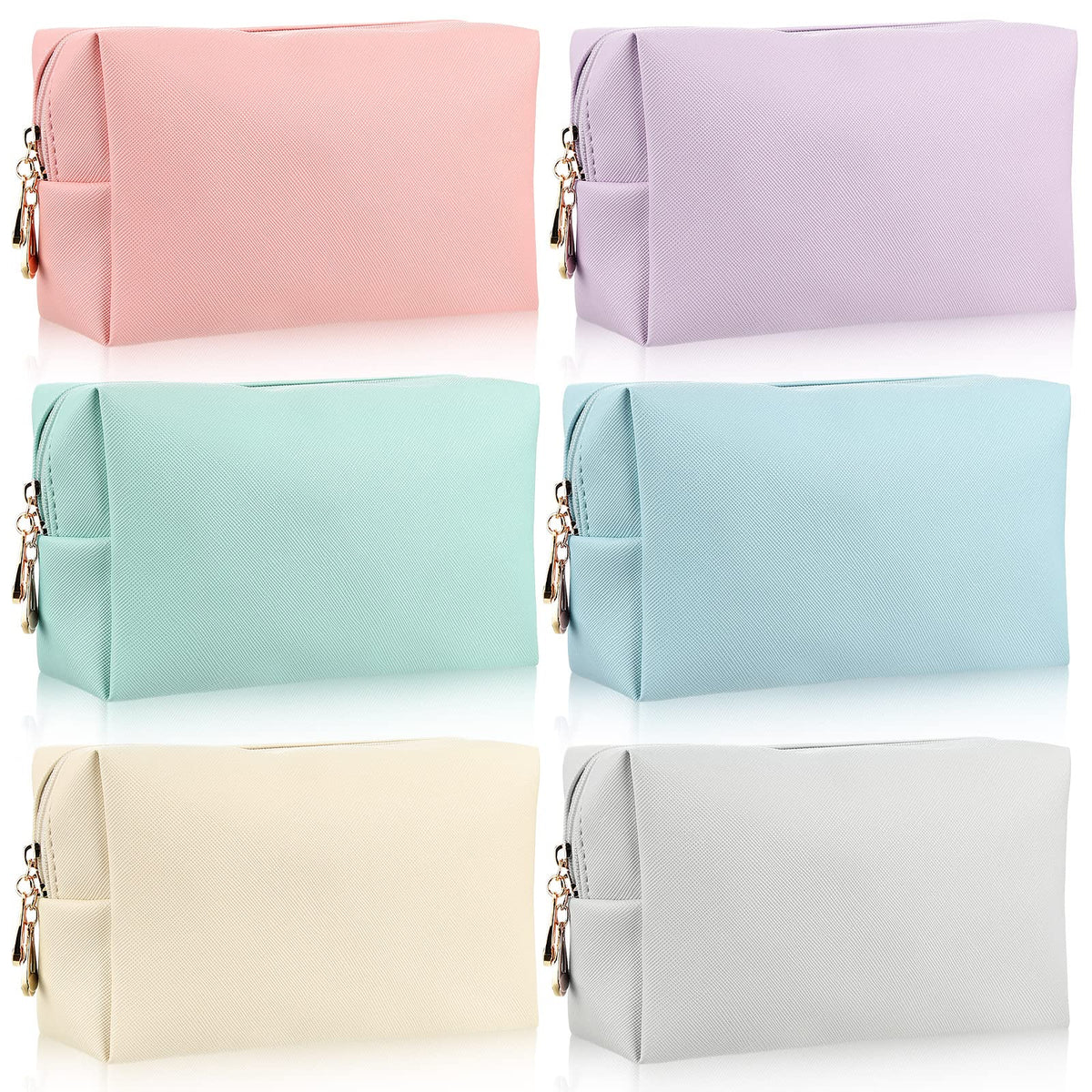 Jexine 6 Pcs Small Preppy Makeup Bag Leather Zipper Cosmetic - Jexine Official Imagery - 2