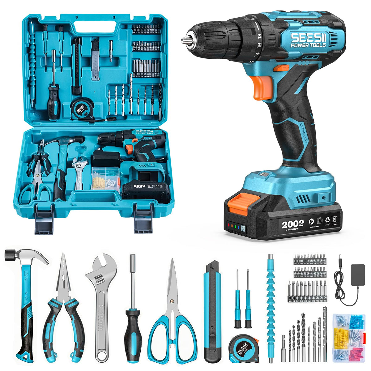 Seesii 20V Power Drill Set 183Pcs Tool Kit with Toolbox for - Seesii Official Imagery - 1